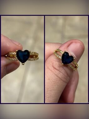 Brand NEW dark blue and gold CZ heart shaped design ring $25